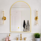 Bathroom Mirror for Wall, 38x26 Inch Arched Mirror, Matte Gold Metal Framed - Image 5