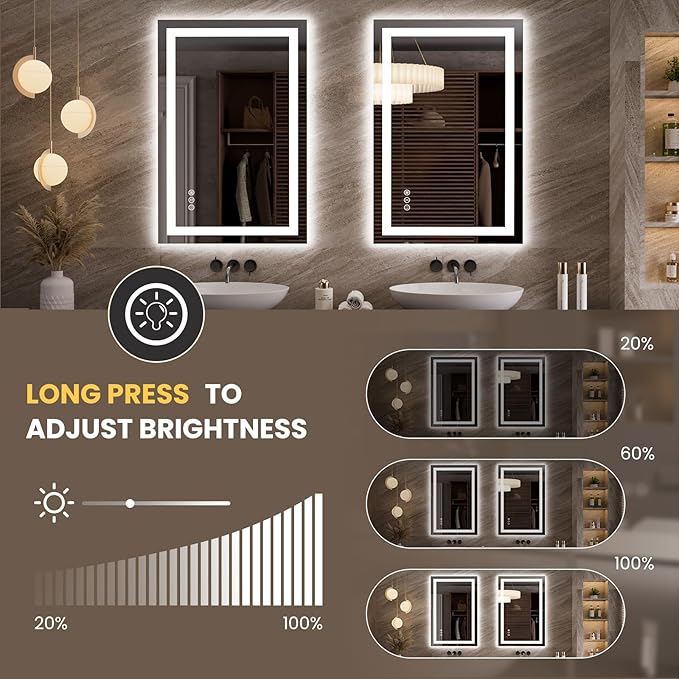 LOAAO 23.6"x35.4" LED Mirror for Bathroom, Lighted Bathroom Mirror - Image 3