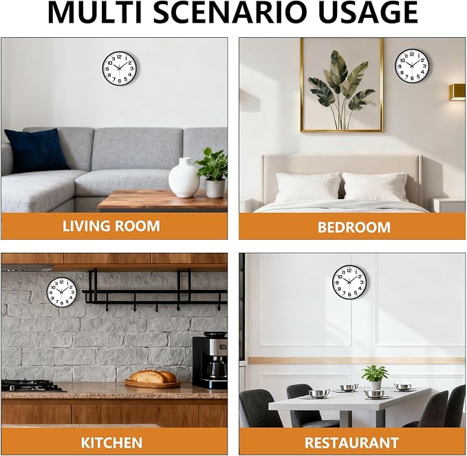 Modern Silent Wall Clock, 12 Inch Non-Ticking Battery Operated Clock, Round - Image 8
