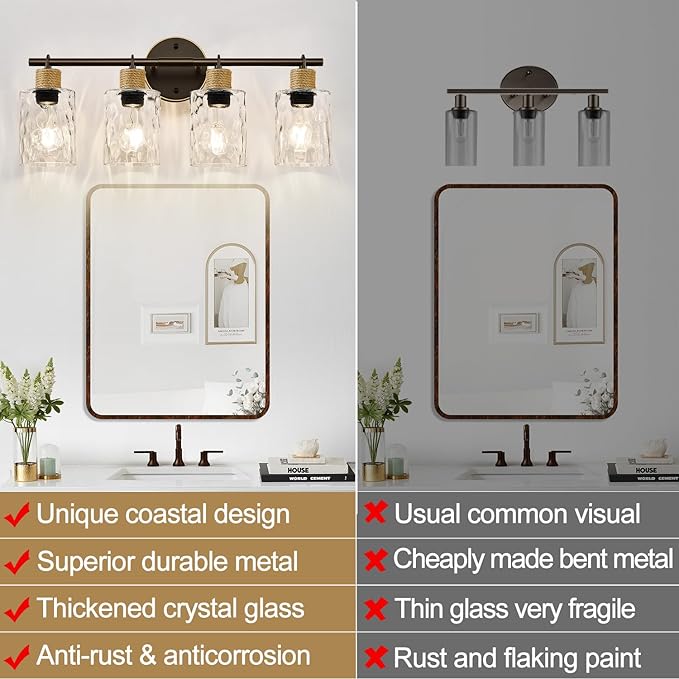 MOKATNG Bathroom Light Fixtures, 4-Light Coastal Vanity Lights - Image 4