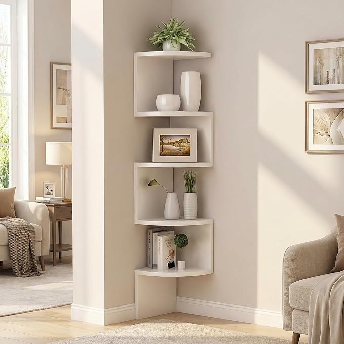 5-Tier Corner Shelf Wall Mount, Screw-Mounted Floating Bookshelf - Image 8