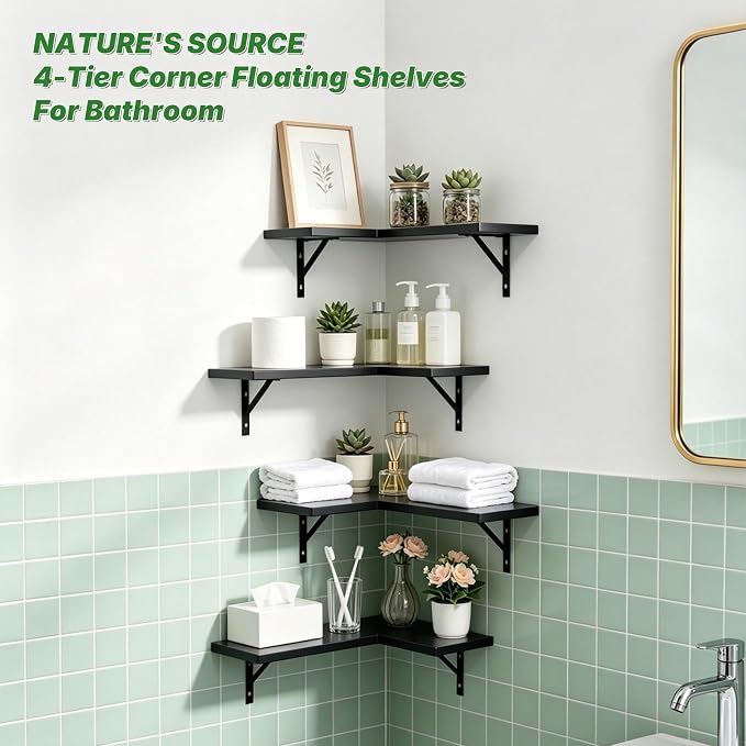 NATURE'S SOURCE Corner Floating Shelves Set of 4, Corner Shelves Wall Mounted - Image 4