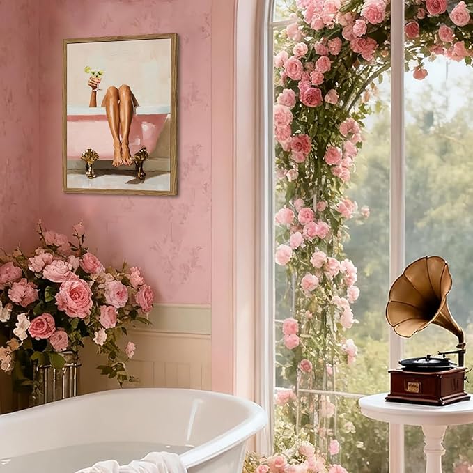 Funny Girl Bathroom Wall Art Pink Cute Girly Bathtub Wall Decor Picture - Image 2