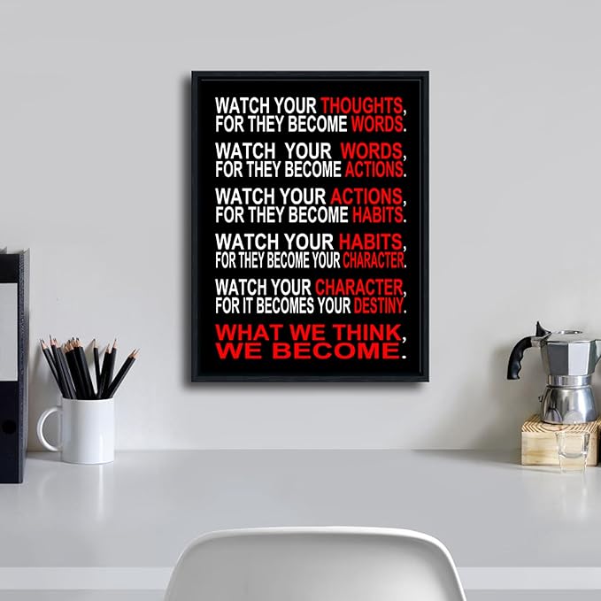 Pyradecor Black Framed Canvas Wall Art Inspirational Poster Office Positive - Image 2