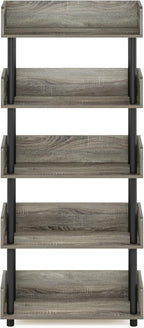 Furinno Turn-N-Tube 5-Tier Toolless Display Rack, French Oak/Black - Image 6