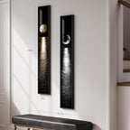 Framed Long Narrow Vertical Moon Wall Art Set of 2, Modern Black White Gold - Image 2