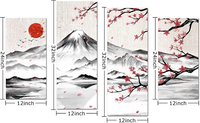 LyerArtork 4 Panel Japanese Ink Painting Wall Art Mount Fuji - Image 7