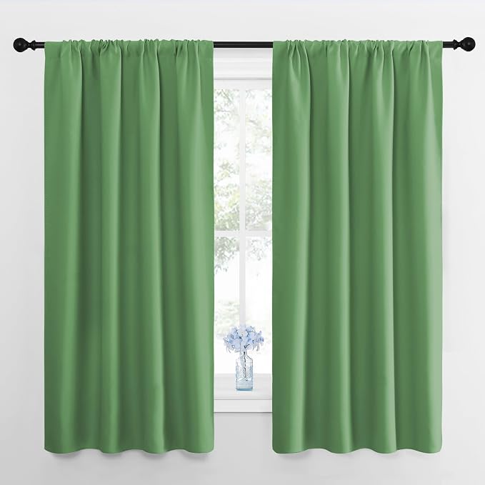 NICETOWN Bedroom Curtains Blackout Draperies, Froest Green, 1 Pair, 34-inch W x by NICETOWN