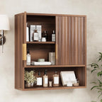 VINGLI Bathroom Wall Cabinet, Walnut Fluted Medicine Cabinet - Image 2