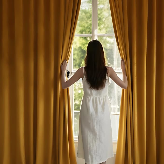 NICETOWN Yellowish Gold Velvet Curtains 108 inches Long, Bedroom Velvet Window - Image 2