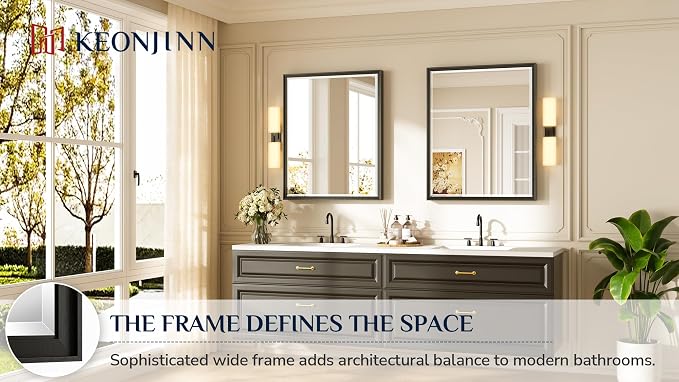 Keonjinn 30" x 36" Black Bathroom Vanity Mirror, Brushed Black Mirrors - Image 7