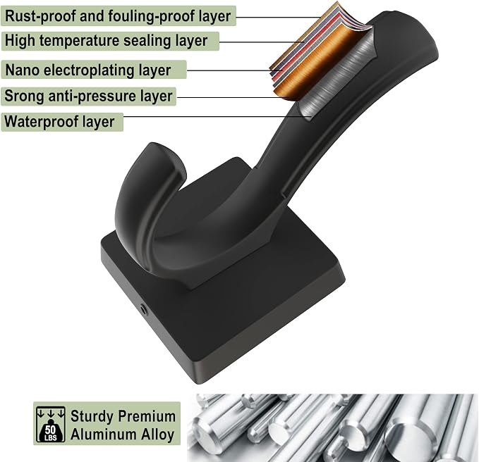 TOFIIGREM Black Towel Hooks Coat Hook, Towels Robe Holder - Image 8