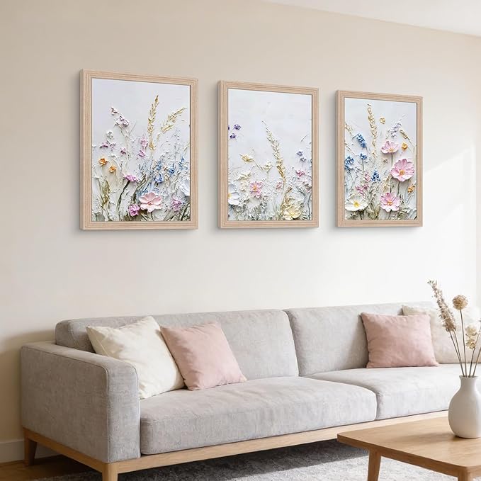 Framed 3D Texture Floral Canvas Wall Art Relief Textured Floral Oil Painting - Image 5