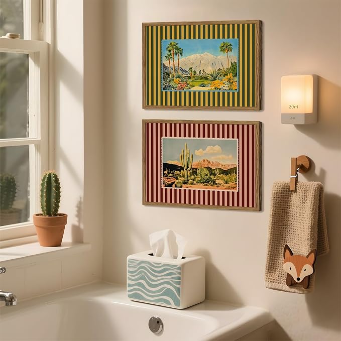 Framed Vintage Western Nature Landscape Wall Art Set of 3, Striped Postcards - Image 9