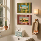 Framed Vintage Western Nature Landscape Wall Art Set of 3, Striped Postcards - Image 9