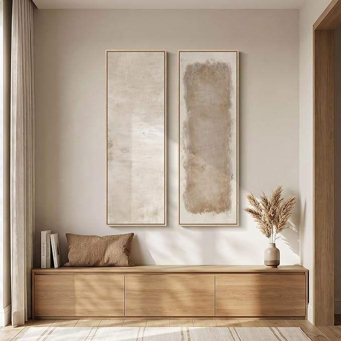 Long Narrow Framed Neutral Abstract Vertical Wall Art, 2 Piece Modern Canvas - Image 5