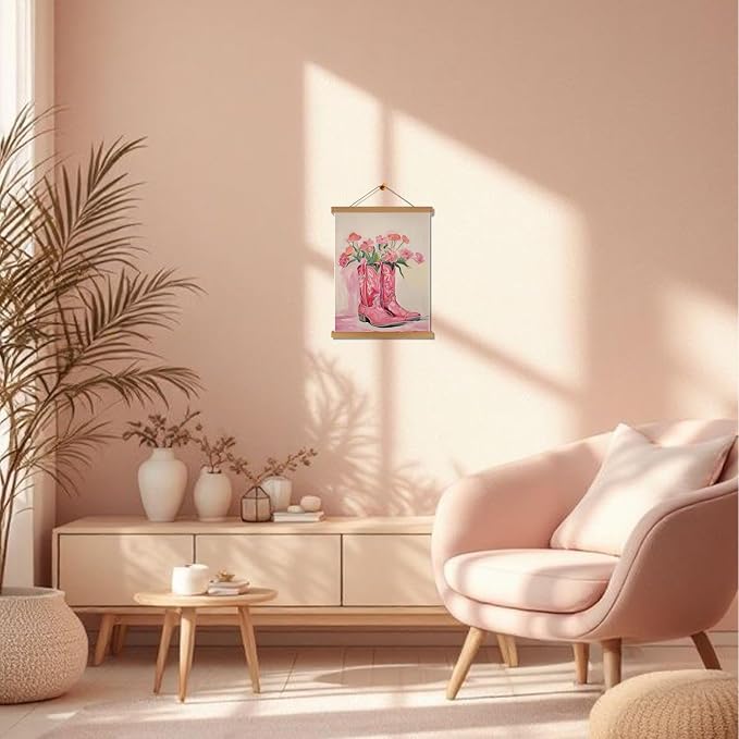 Pink Floral Cowboy Boots Wall Art, Vintage Cowboy Boots Canvas Wall Decor - Image 2