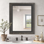 YOSHOOT Rustic Wooden Framed Wall Mirror, 40x30 Inch, Natural Wood and Iron - Image 2