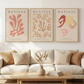 Framed Large Matisse Abstract Wall Art Set of 3, Vintage Neutral Pink Floral by Cuspin