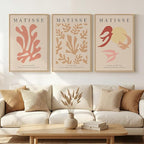 Framed Large Matisse Abstract Wall Art Set of 3, Vintage Neutral Pink Floral by Cuspin