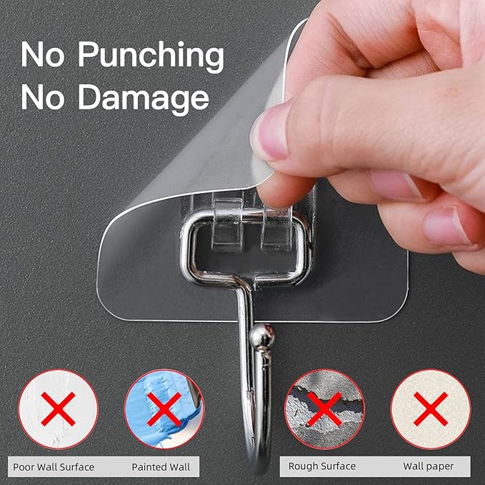 Large Adhesive Hooks for Hanging Heavy-Duty 44Ib 20 Packs, Wall Hangers without - Image 5