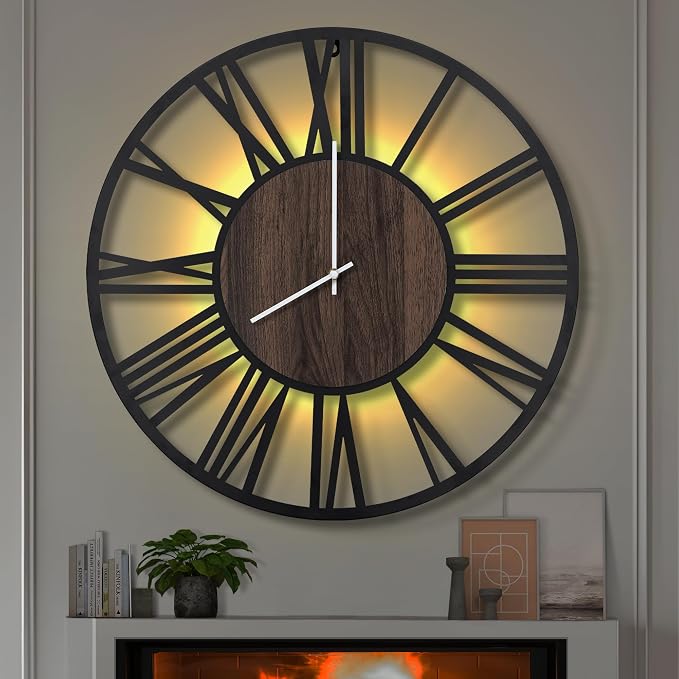 LEIKE Large LED Wall Clocks, Non Ticking, Battery Operated Rustic Round Modern by LEIKEWALLCLOCK