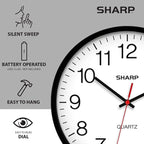 Sharp Wall Clock Silent Non Ticking 10 Inch Quality Quartz Battery Operated - Image 5