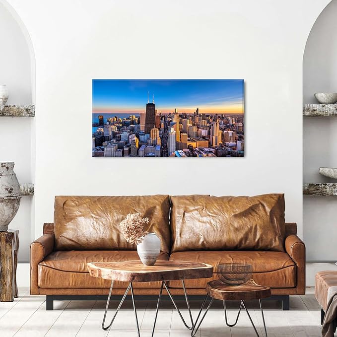 AIYISU Sunset Chicago Wall Art USA City Wall Decor Chicago Skyline Picture - Image 4