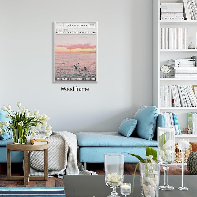 Pink Beach Newspaper Posters Vintage Fashion Coastal Girl Surf Wall Art 16X24 - Image 6