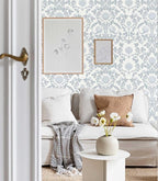 YXTII 17.3"×236.2" Blue Floral Peel and Stick Wallpaper, Damask Boho Wall Paper - Image 4