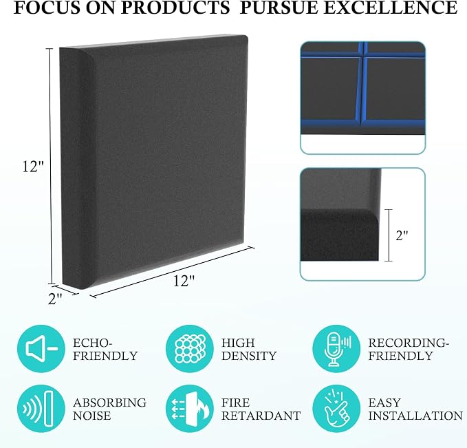 JBER Acoustic Studio Foam, 6 Pack 2" X 12" X 12" Round C-Panel Sound Foam - Image 2