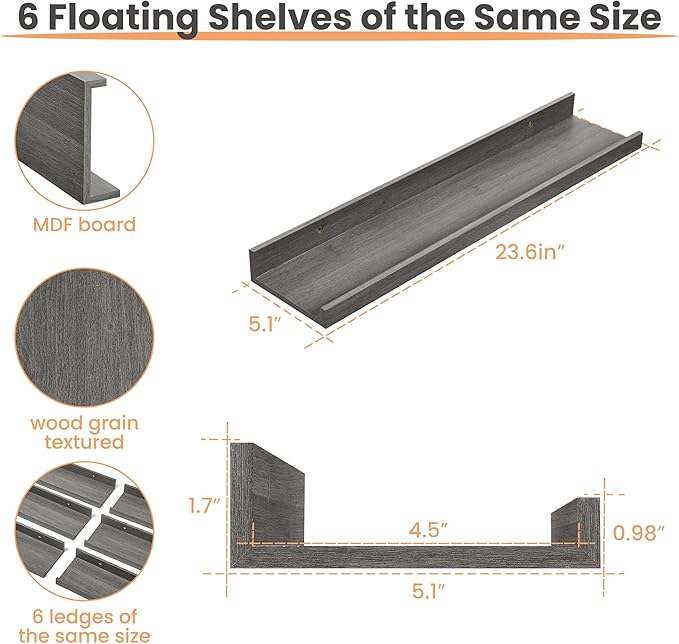 upsimples Floating Shelves for Wall, 23.6 Inch Shelves for Decor Storage Set of - Image 3