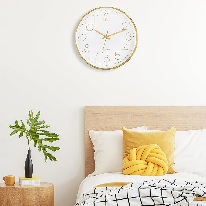 Foxtop Gold Wall Clock 12 Inch Silent Non-Ticking Battery Operated Round Quartz - Image 5