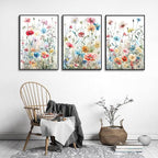 KISSFOX Framed Colorful Wildflower Canvas Wall Art Set Of 3 Flowers Pictures - Image 2