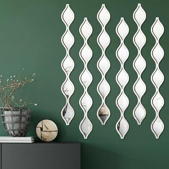 Yulejo 6 Pcs Acrylic Teardrop Mirror Decor Narrow Wall Decor Boho Vintage Wall by Yulejo