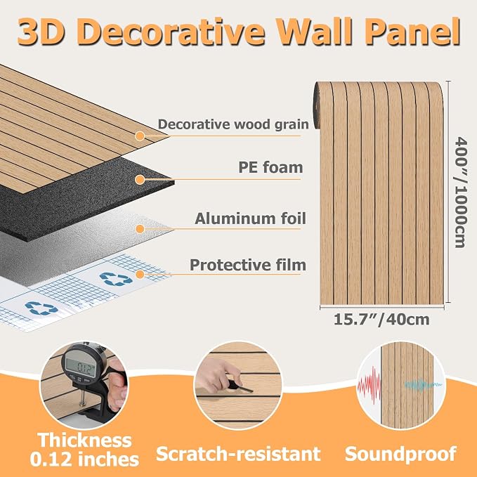 Arthome Peel and Stick Slat Wall Panels 15.7 "x400, Self-Adhesive PVC Wood - Image 8