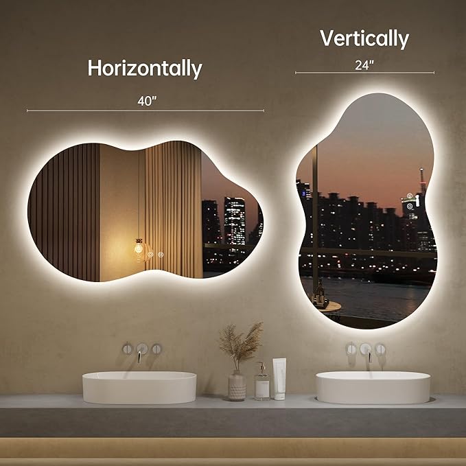 LOVESPEJO Irregular Backlit Mirror Bathroom 40x24 Inch, Asymmetrical Cloud LED - Image 9