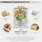 Be Kind To Your Mind Quote Poster Prints Mental Health Canvas Wall Art 24x36 - Image 2