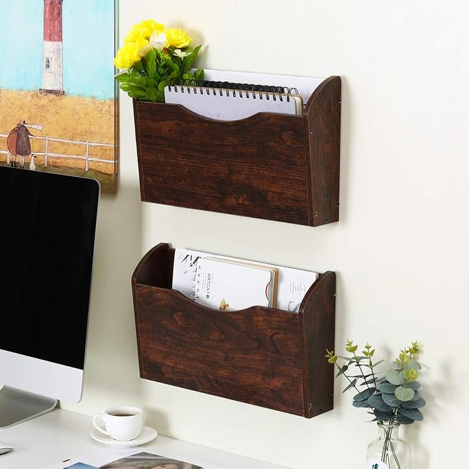 PAG Wall File Holder Wall Mounted Wood Hanging File Organizer - Image 4
