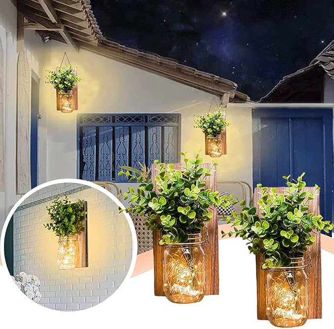 Rustic Wall Sconces, Mason Jar Sconces, Farmhouse Home Decor, LED Fairy Lights - Image 4