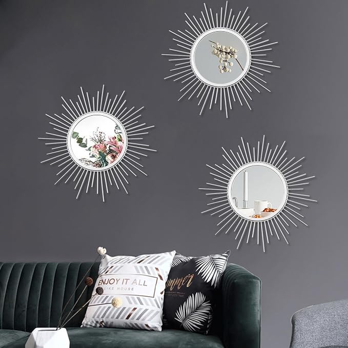 3 Pack Metal Mirrors for Wall Sunburst Wall Mirrors Home Décor Decorative - Image 3