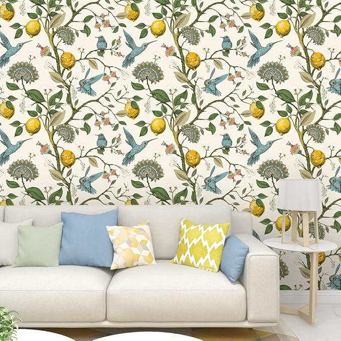 Blue Bird Self Adhesive Wallpaper Fresh Lemon Tree Peel and Stick Wallpaper - Image 3