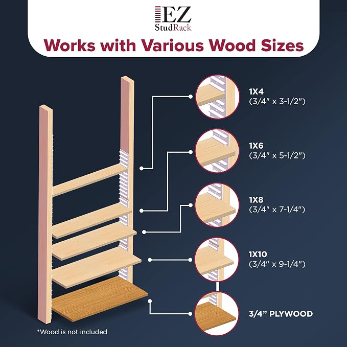 Made in USA EZStudRack Adjustable Shelf Brackets, Your Wood, You Supply It - Image 4