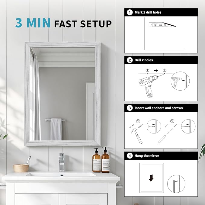 White Wood Effect Framed Wall Mirror, 24x32 Rectangle Mirror, Anti-desilvering - Image 7