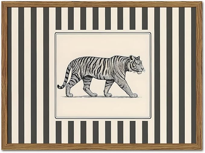 Vintage Tiger Wall Art Wildlife Wall Decor Pictures Black and White Stripe by YYNISPINWallArt
