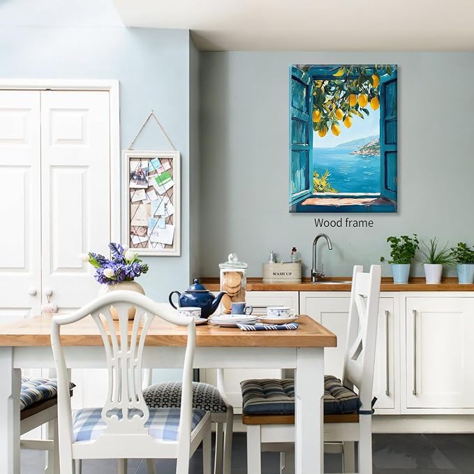Framed Canvas Wall Art Posters Mediterranean Window View Coastal Lemon Tree - Image 5