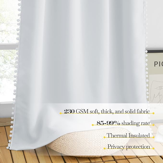 NICETOWN Pom Poms Trimming Blackout Curtains, Farmhouse Blackout Window - Image 5