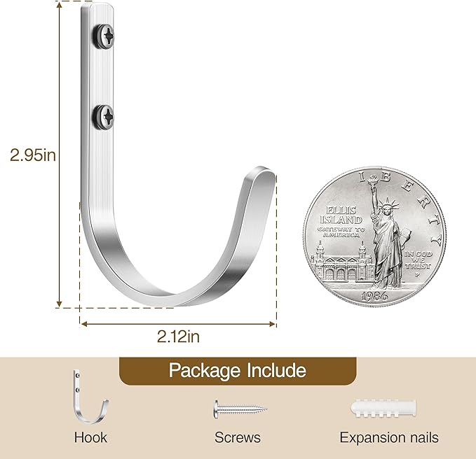 10-Pack Wall Hooks for Hanging Towel/Coat - 22LB Screw in Metal Hanger Wall - Image 3
