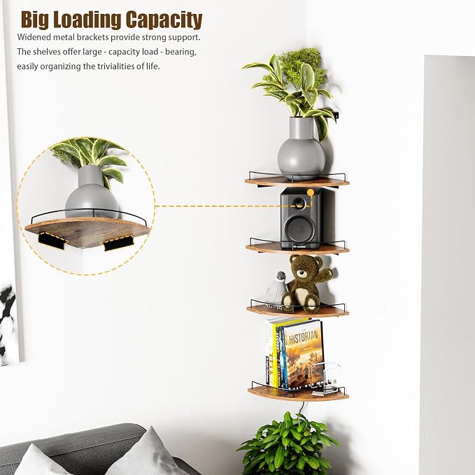 Corner Shelf Wall Mount, Floating Corner Shelves, Rustic Wood Wall Storage - Image 3
