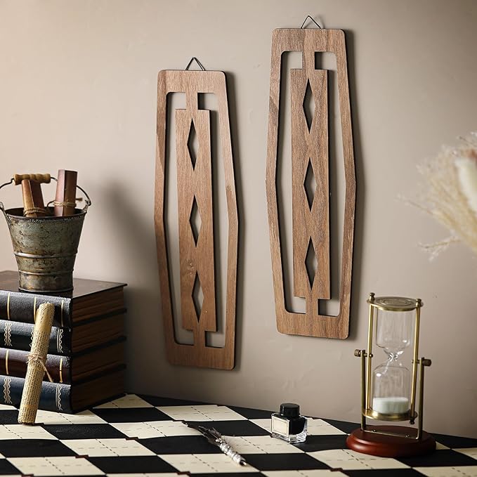 CroBlissful 2 Pcs Modern Mid Century Wall Art Wood Mid Century Elegance Decor - Image 3